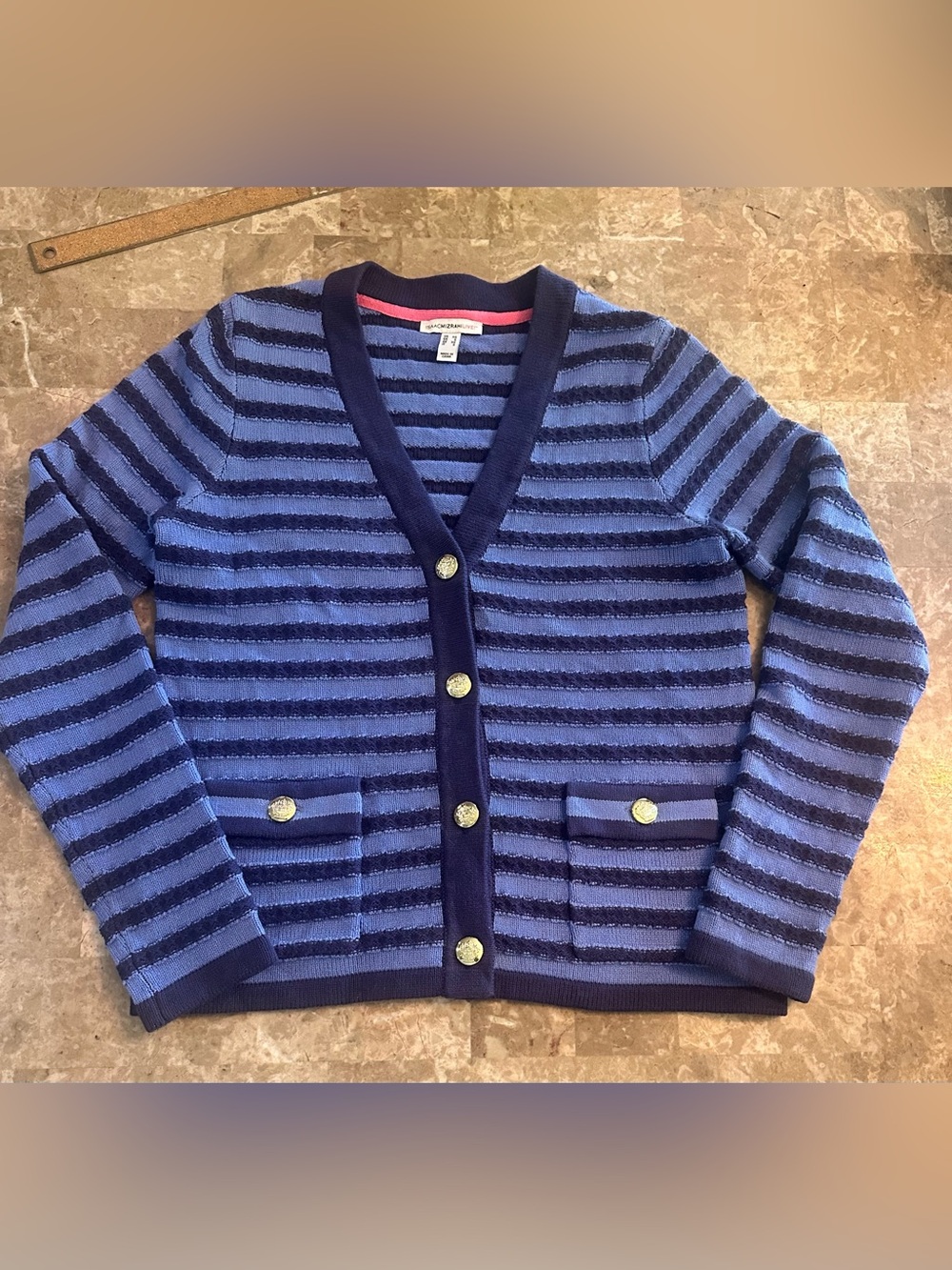 Isaac Mizrahi Live! Sweater Cardigan - Womens Oversized Size XS - Blue Striped